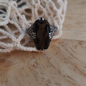 Elegant Silver Smoky Quartz Women's Ring